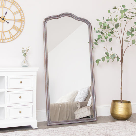  Large Arched Washed Wooden Framed Leaner Mirror - 78cm x 158cm 