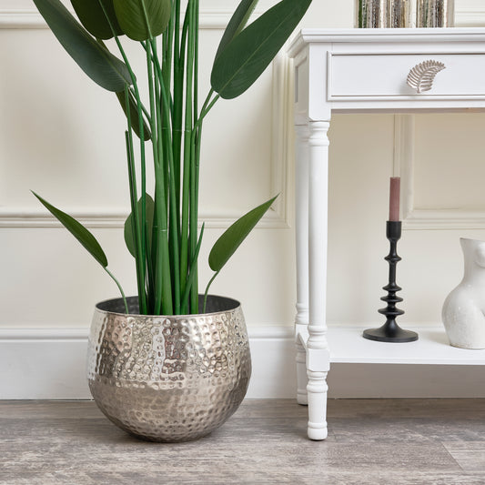  Medium Silver Hammered Metal Planter 