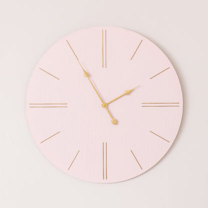 Large Pink Wooden Grain & Gold Detailed Wall Clock - 70cm x 70cm