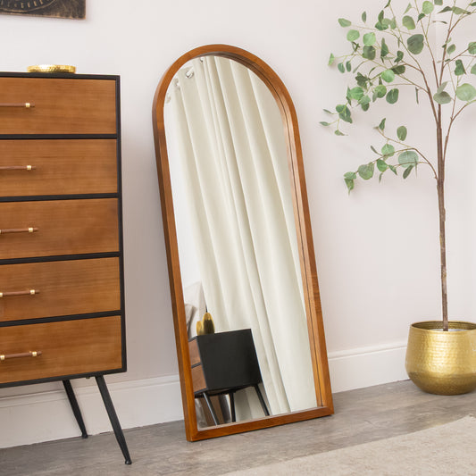  Dark Wood Framed Arched Leaner Mirror - 60cm x 140cm 