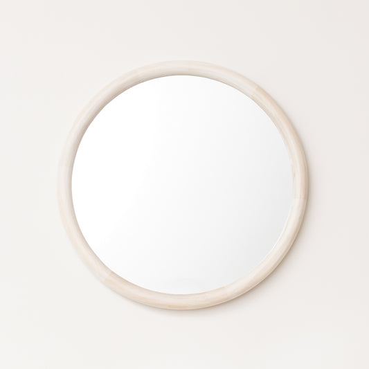  White Washed Wooden Round Wall Mirror - 50cm x 50cm 