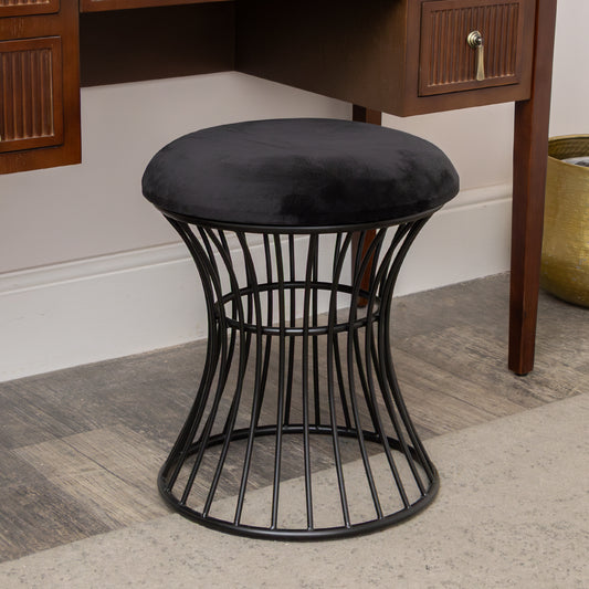  Black Metal Detailed Upholstered Dressing Table Stool 