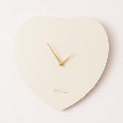 Wooden Ivory & Gold Detailed Heart Shaped Wall Clock - 40cm x 40cm