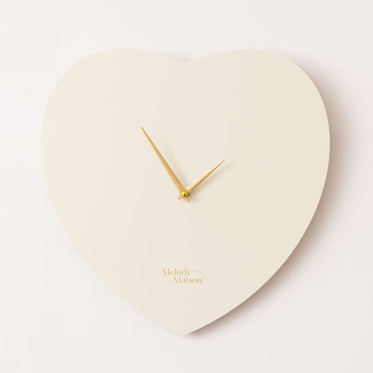  Wooden Ivory & Gold Detailed Heart Shaped Wall Clock - 40cm x 40cm 