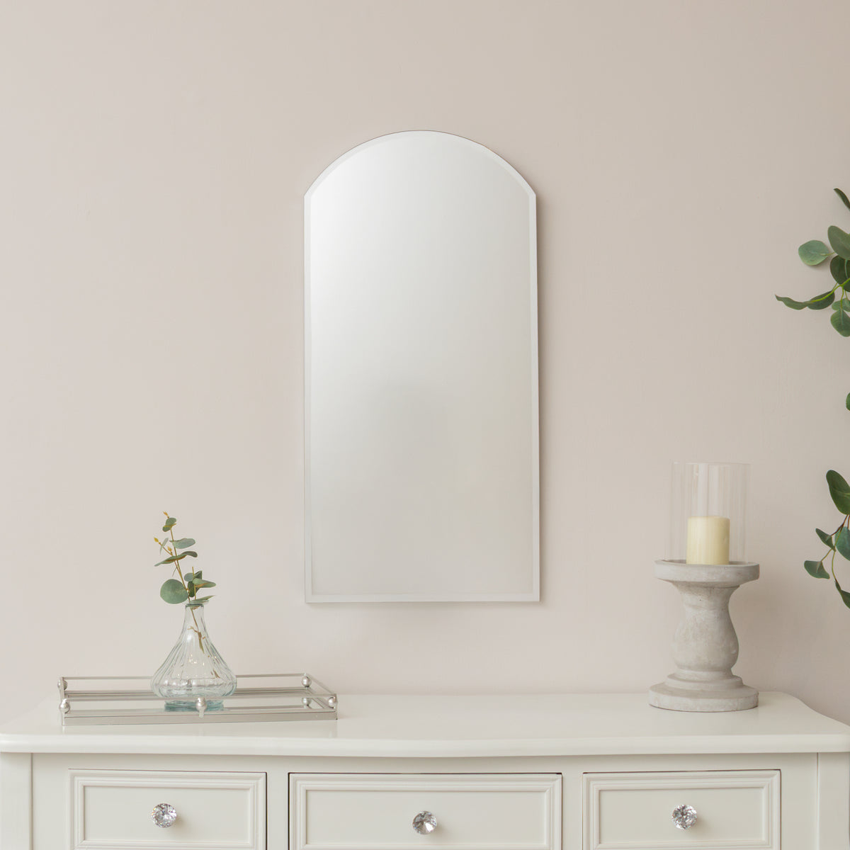Arched Frameless Bevelled Wall Mirror - 35cm x 71cm