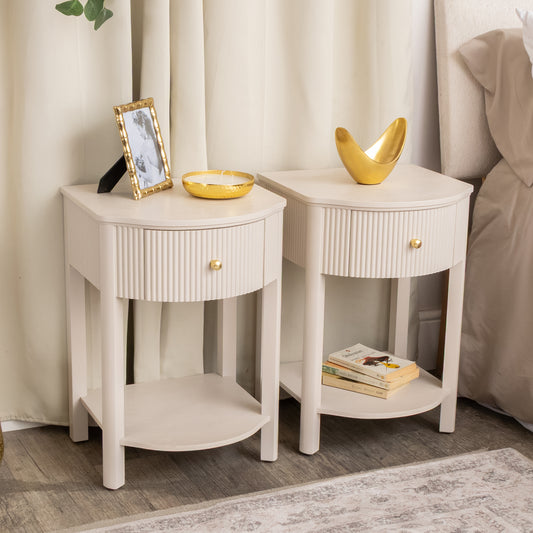  Pair of Reeded One Drawer Bedside Table - Willow Taupe Grey Range 