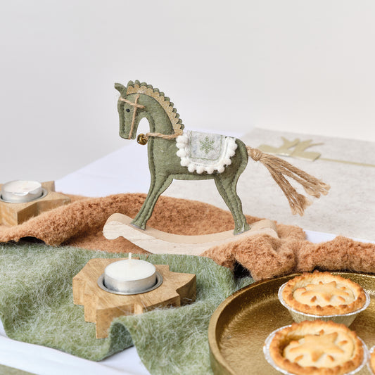  Sage Green Felt Standing Rocking Horse Decoration - 16cm 