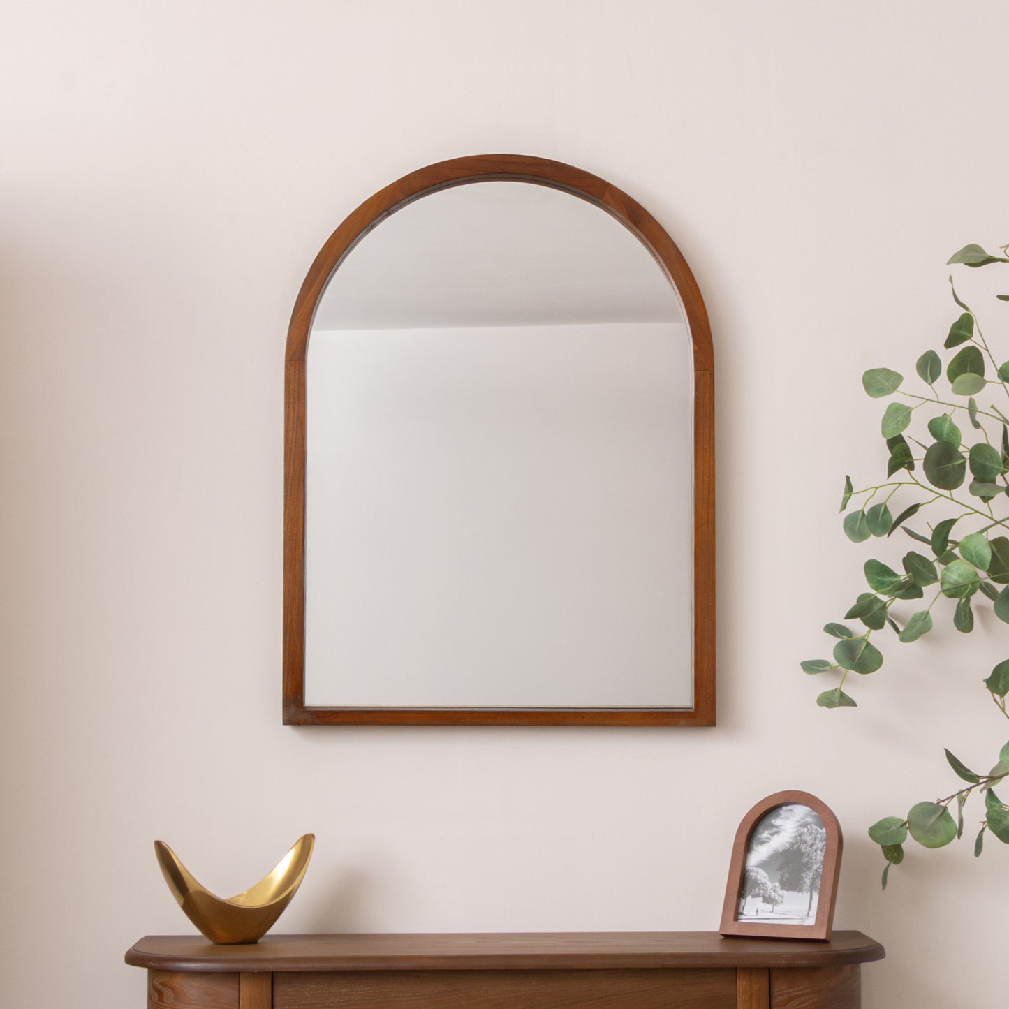 Dark Wood Framed Arched Wall Mirror - 60cm x 80cm