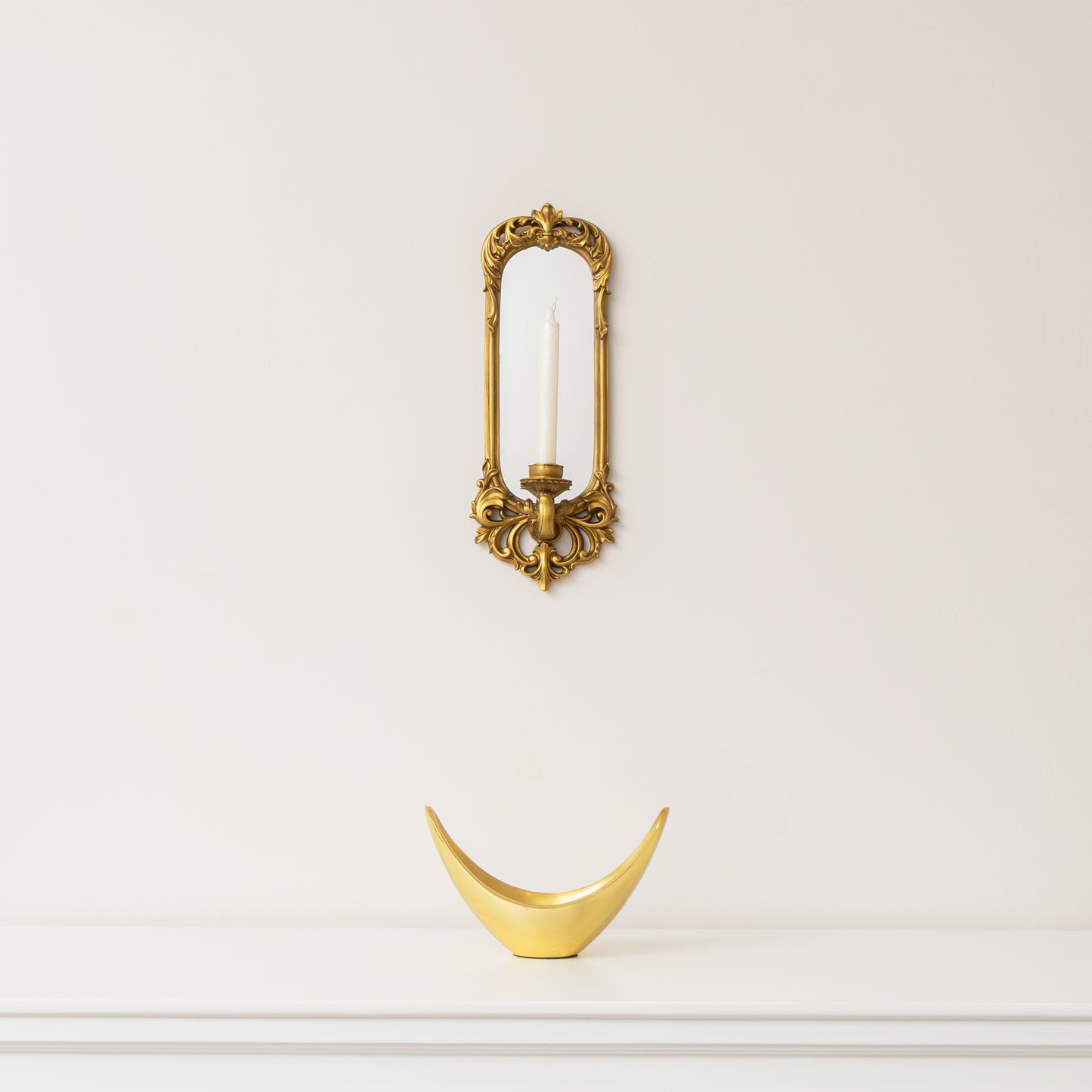 Ornate Metal Antique Gold Mirrored Candle Sconce