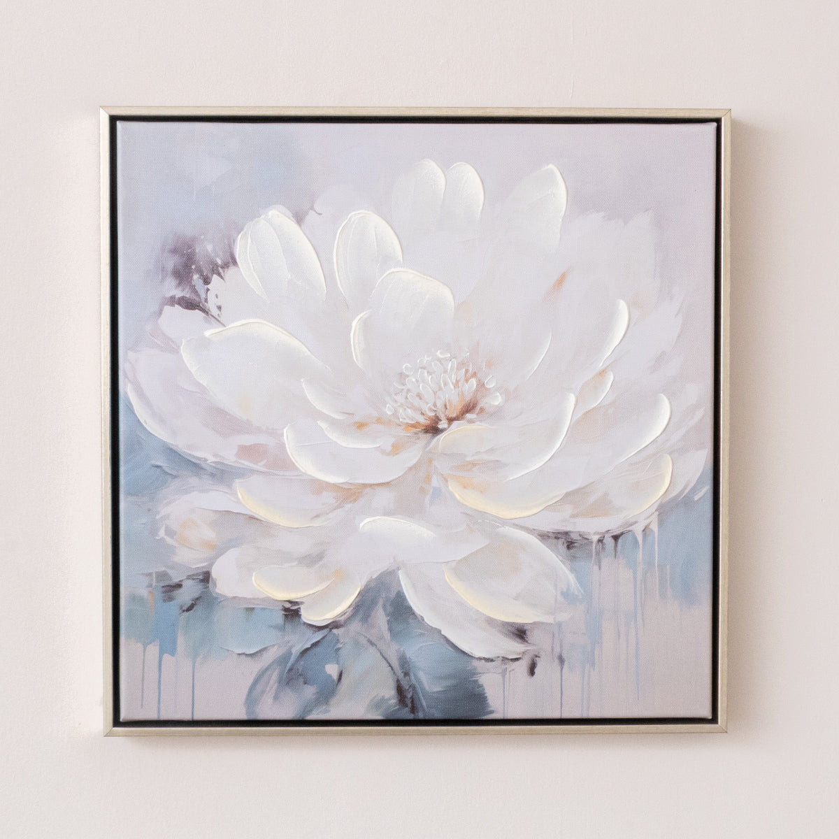 White & Blue Peony Flower Gold Framed Wall Art - 40cm x 40cm