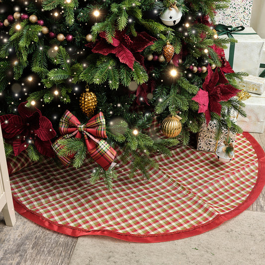  Red Checked Print Christmas Tree Skirt - 120cm 