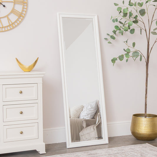  Large Full Length White Framed Wall & Leaner Mirror - 47cm x 142cm 