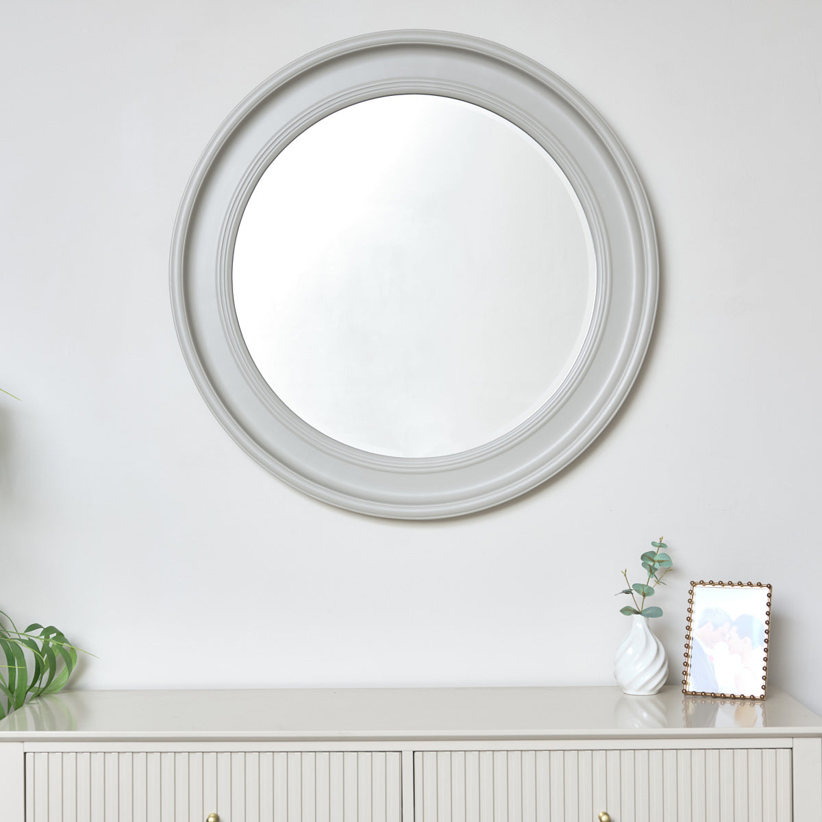 Large Round Taupe Grey Wall Mirror 80cm x 80cm