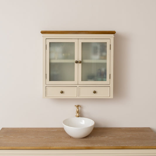  Cream & Wooden Wall Cabinet with Drawers - Claudia Range 