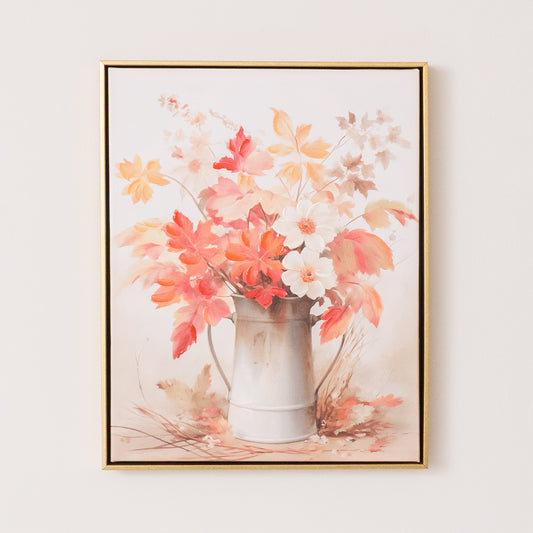  Large Red Floral Autumn Framed Wall Print - 50cm x 40cm 