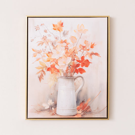  Large Orange Floral Autumn Framed Wall Print - 50cm x 40cm 
