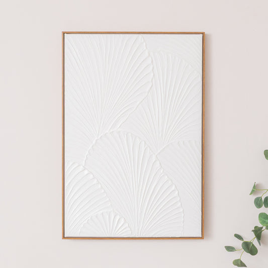  Extra Large White Ginkgo Textured Wall Art - 55cm x 80cm 