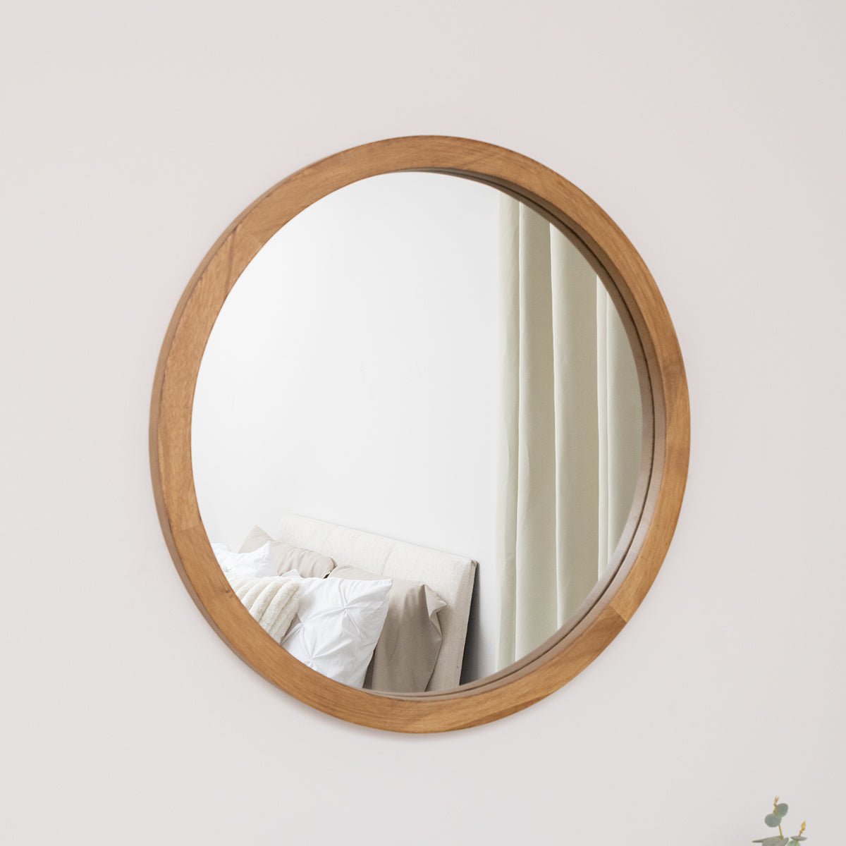 Round Dark Wood Frame Mirror - 55cm