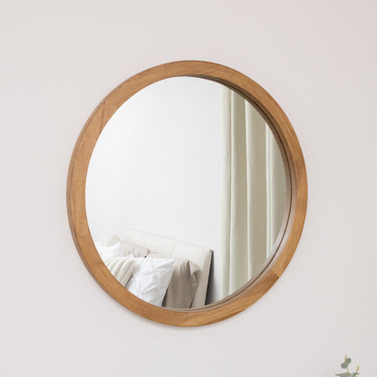Round Dark Wood Frame Mirror - 55cm