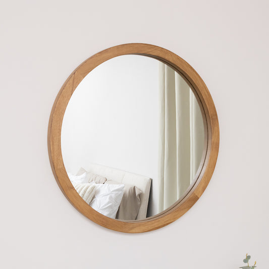  Round Dark Wood Frame Mirror - 55cm 