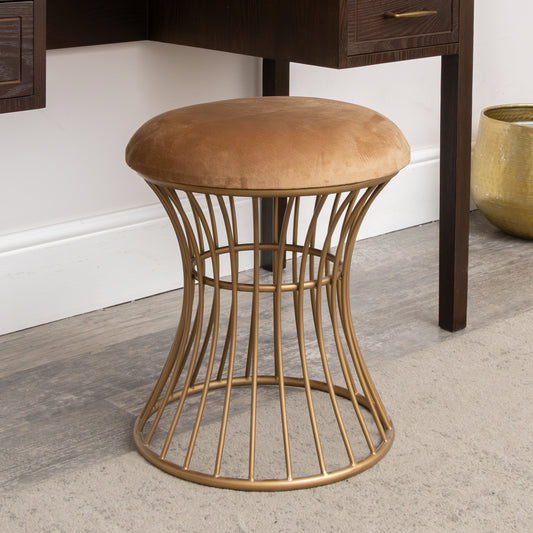  Antique Gold Metal Detailed Upholstered Dressing Table Stool 
