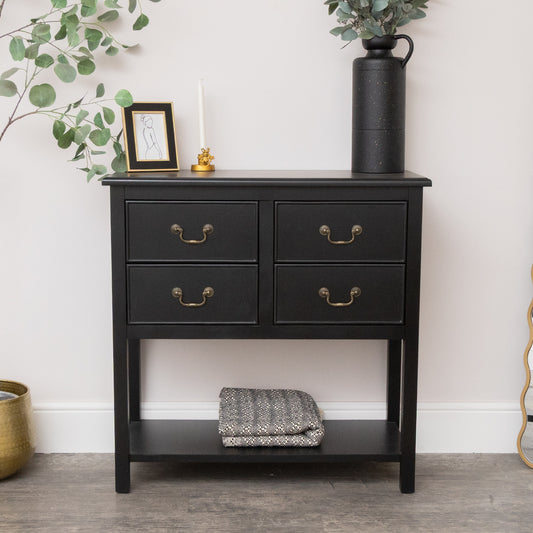  Black 4 Drawer Large Chest/Console Table with Shelf - Briggs Range 