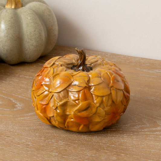  Small Orange Leaf Detail Pumpkin Ornament - 13cm x 11cm 