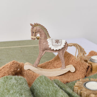 Neutral Brown Felt Standing Rocking Horse Decoration - 16cm