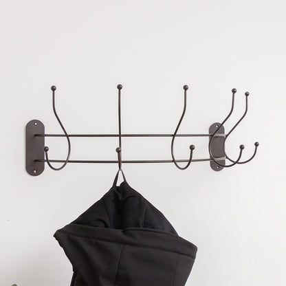 Antique Dark Bronze Curved Coat Hanger Rail with 5 Storage Hooks - 60cm