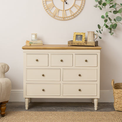 Cream & Wooden 7 Drawer Chest of Drawers - Claudia Range