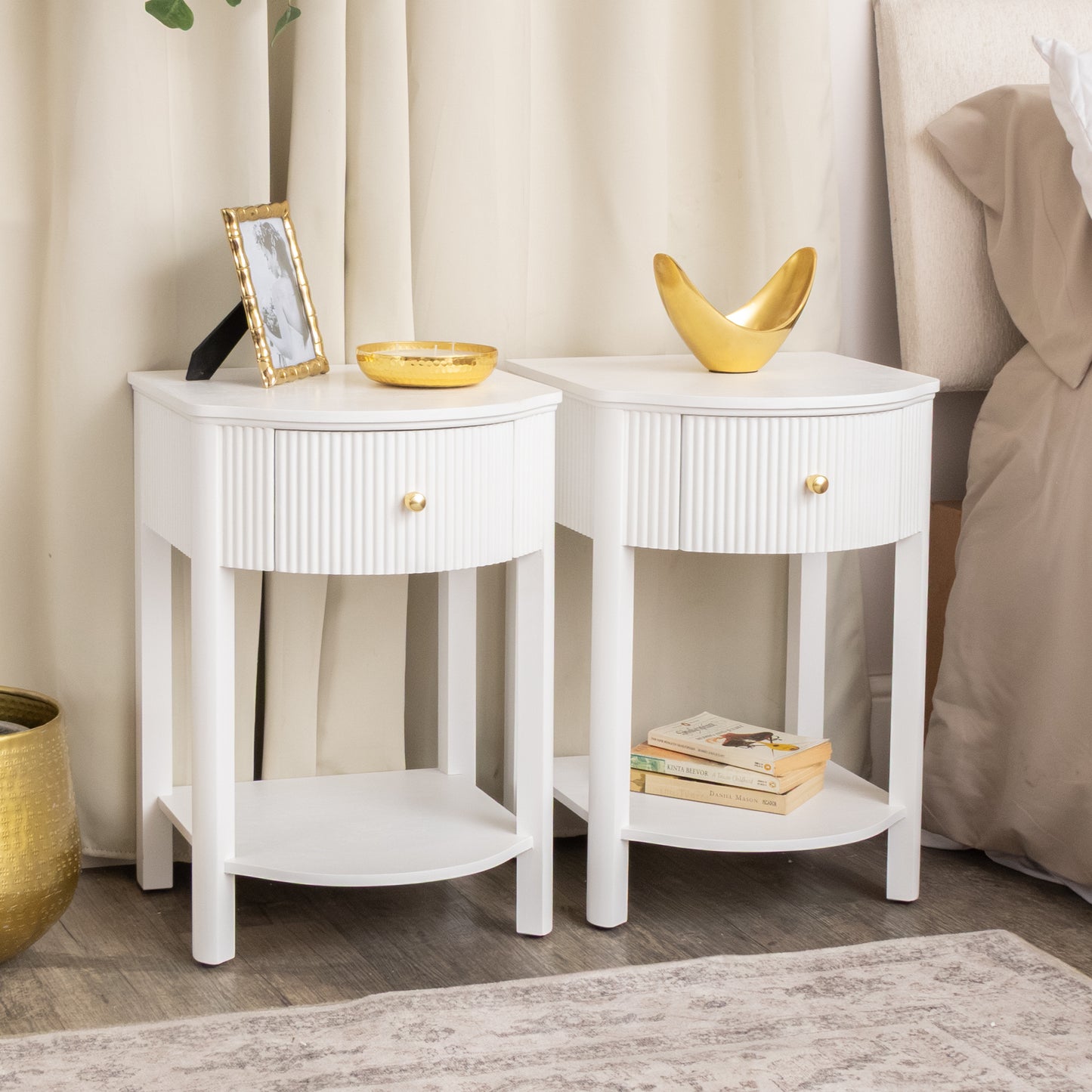 Pair of Reeded One Drawer Bedside Tables - Willow White Range