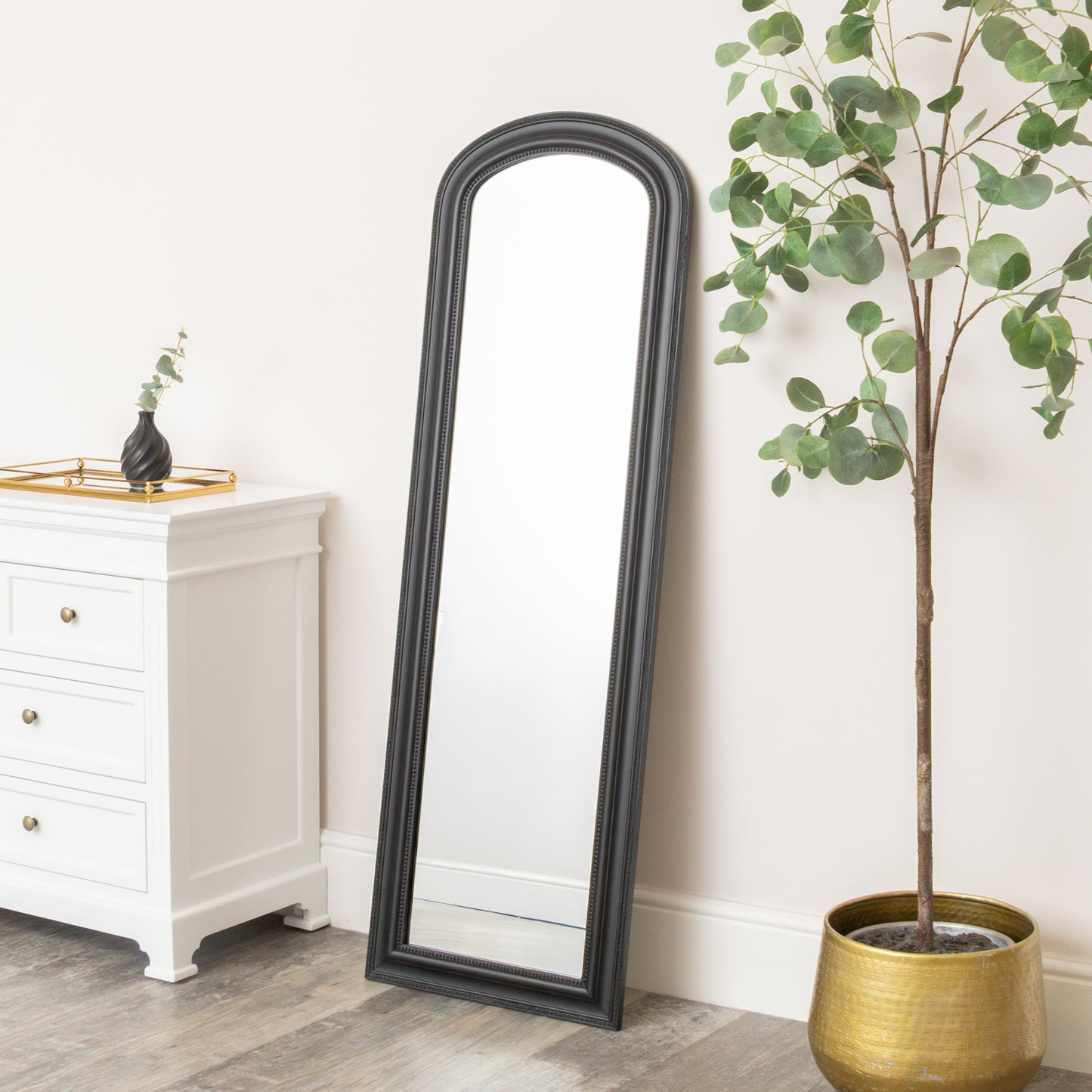 Full Length Black Leaner & Wall Mirror - 47cm x 142cm