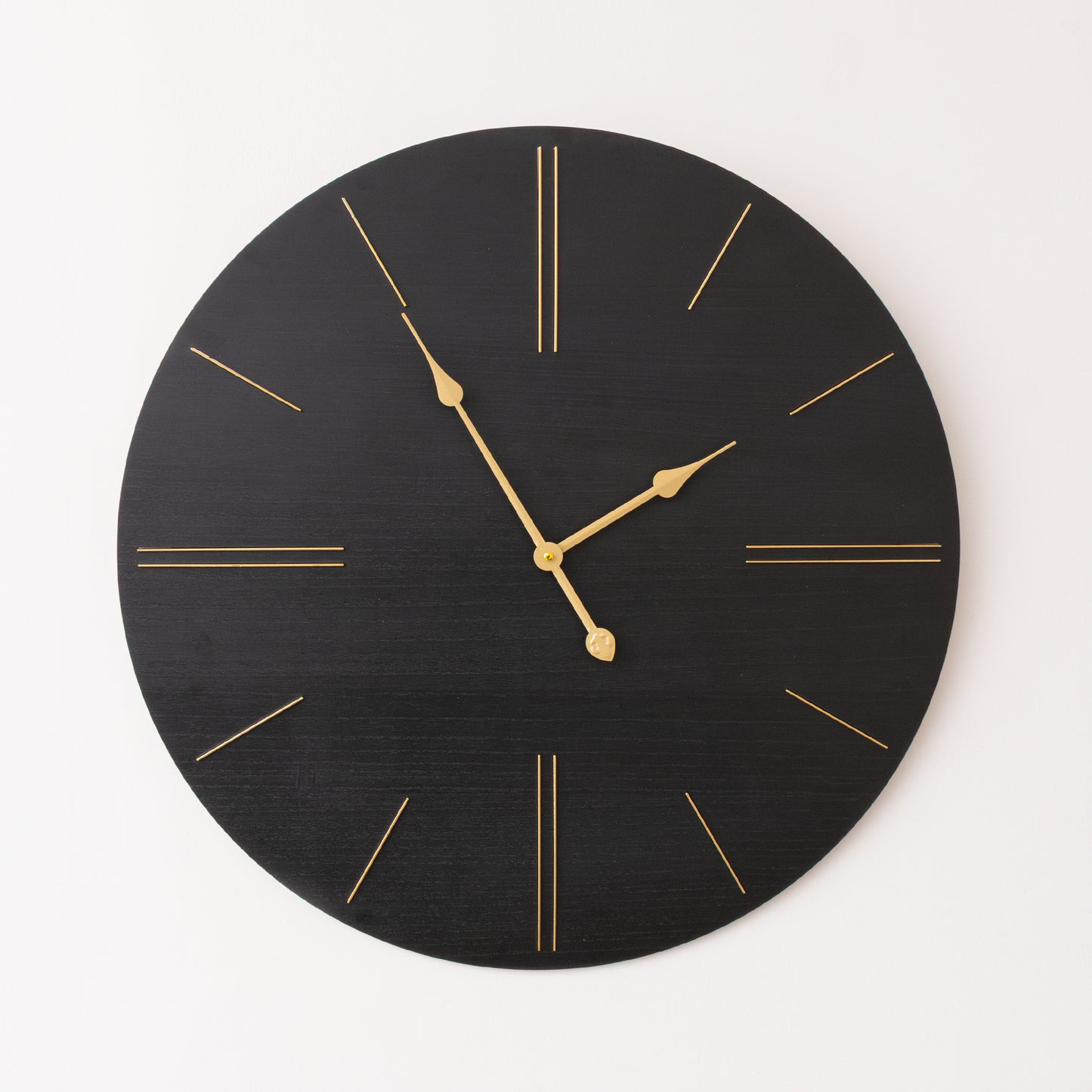 Large Black Wooden Grain & Gold Detailed Wall Clock - 70cm x 70cm
