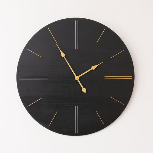  Large Black Wooden Grain & Gold Detailed Wall Clock - 70cm x 70cm 