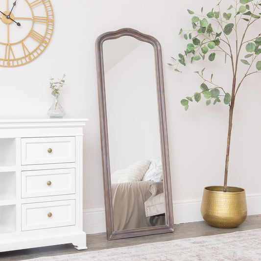  Slim Arched Washed Wooden Framed Leaner Mirror - 50cm x 140cm 