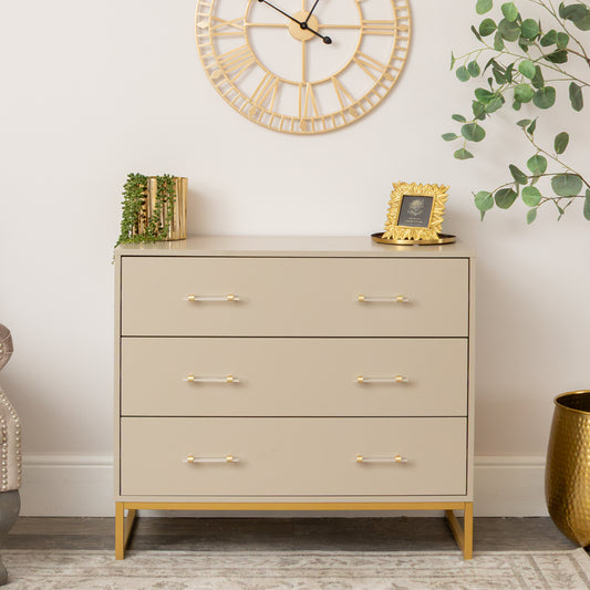  Large 3 Drawer Chest of Drawers - Liana Taupe Range 