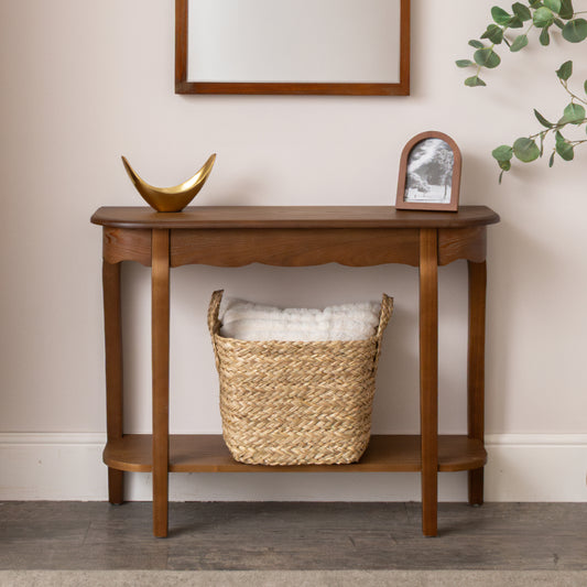  Wooden Half Moon Console Table with Shelf - Ashwell Range 