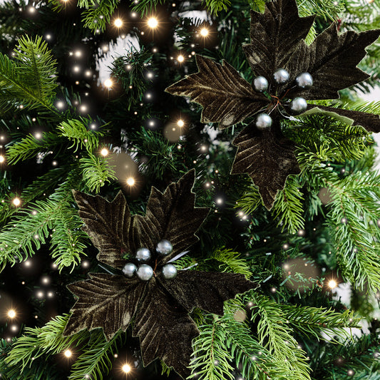  Set of 2 Green Velvet Poinsettia Picks Decorations - 20cm 