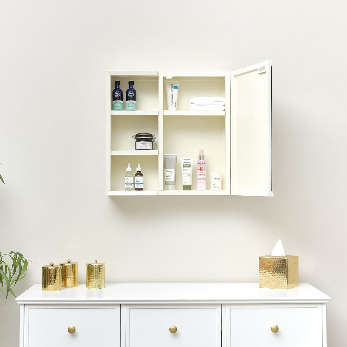Cream Open Shelved Mirrored Wall Cabinet 53cm x 53cm