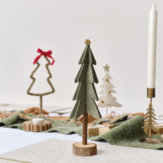  Green Felt Standing Tree Decoration - 25cm 