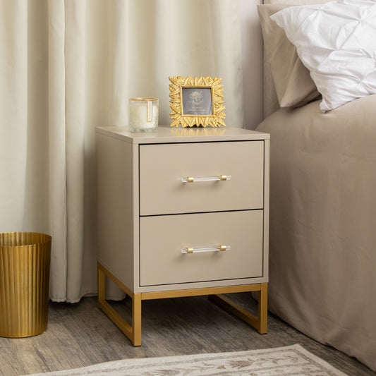  Two Drawer Bedside Table - Liana Taupe Range 