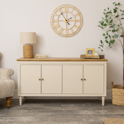 Large Cream & Wooden 4 Door Sideboard - Claudia Range