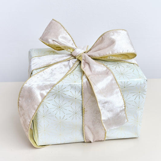  Large White & Gold Shiny Velvet Wired Ribbon Garland - 270cm 