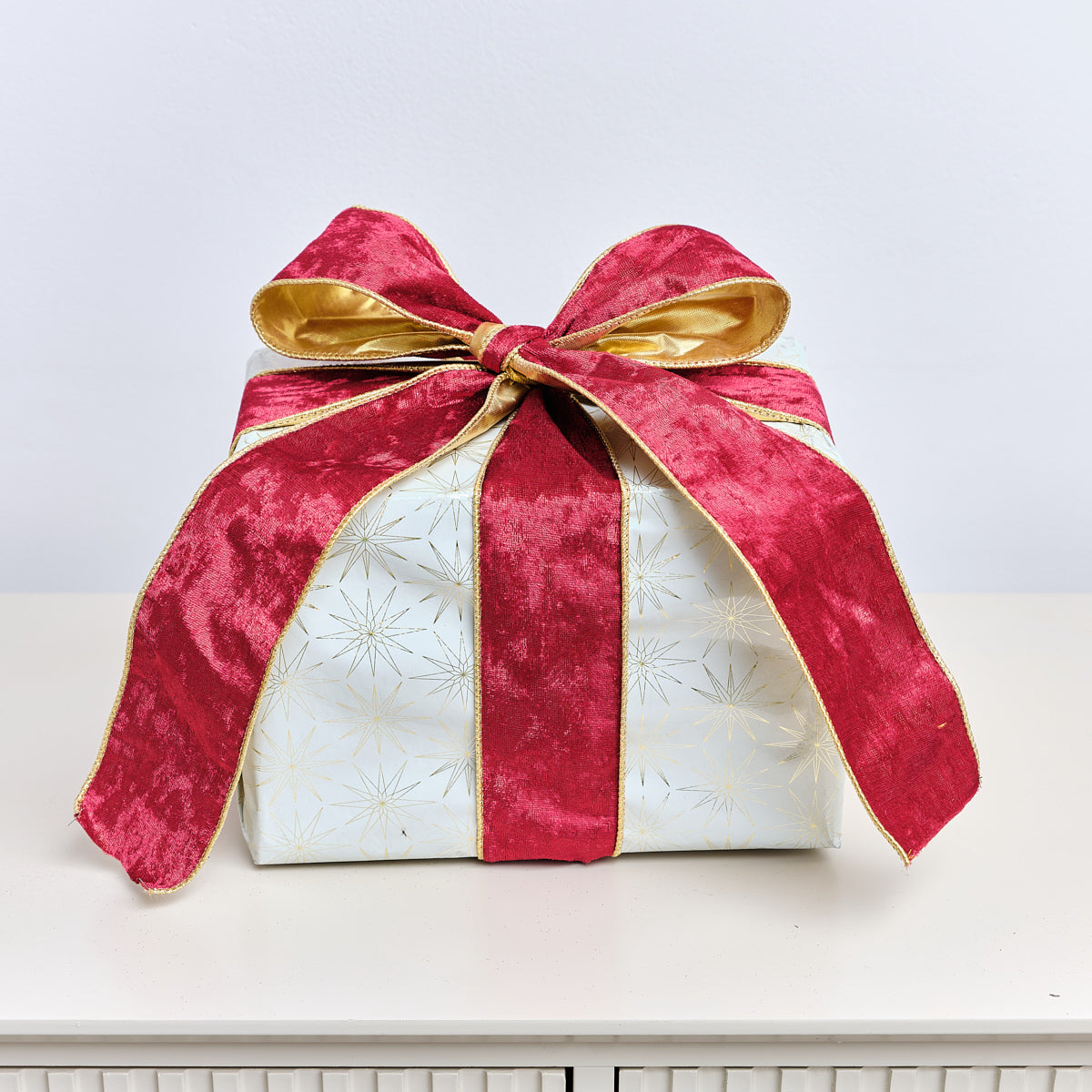 Large Red & Gold Velvet Wired Ribbon - 270cm