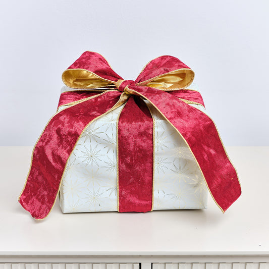  Large Red & Gold Velvet Wired Ribbon - 270cm 