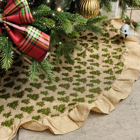  Hessian Tree Print Christmas Tree Skirt - 120cm 