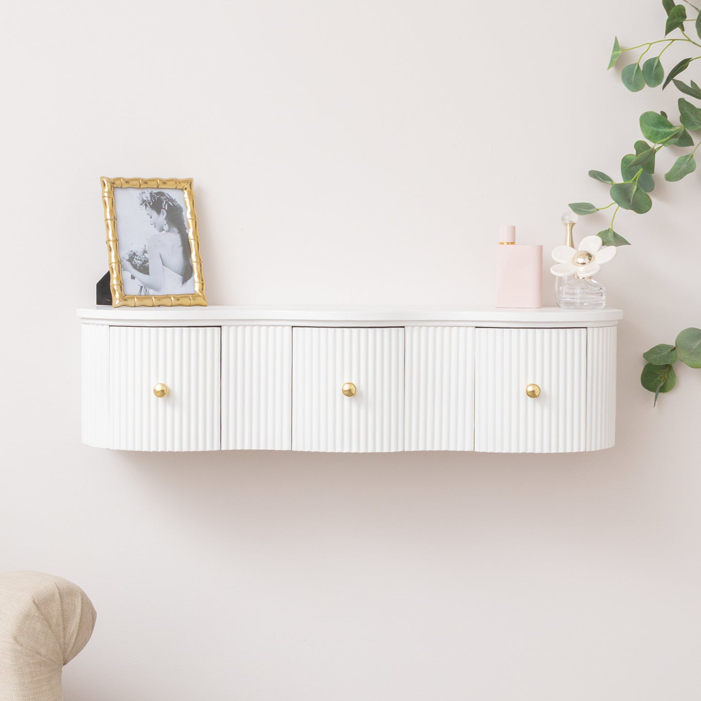 3 Drawer Reeded Wall Mounted Floating Console & Dressing Table - Willow White Range
