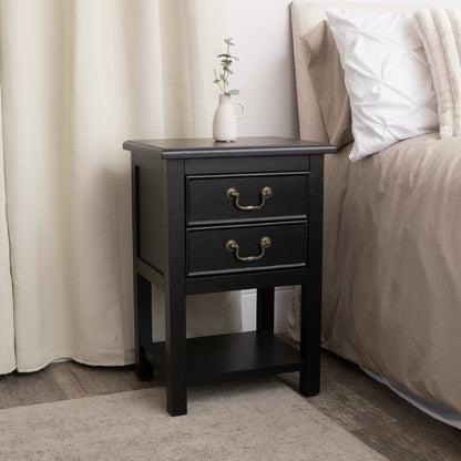Black 2 Drawer Bedside Table with Shelf - Briggs Range