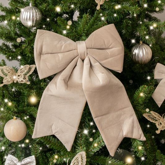  Large Taupe Velvet Christmas Bow - 30cm x 45cm 