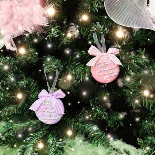  Set of 2 Pink & Purple Pastel Hanging Macaron Bauble Decorations - 5.5cm 